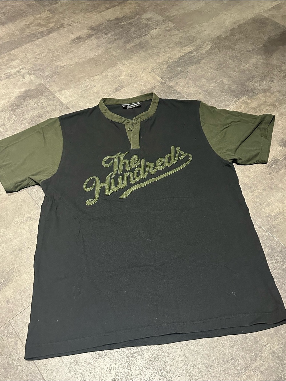 The Hundreds Men’s Two-Tone Black and Olive Henley Shirt